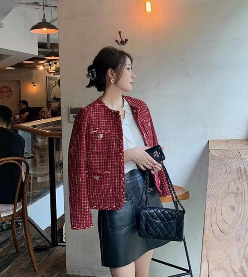 phối đồ với áo dạ tweed