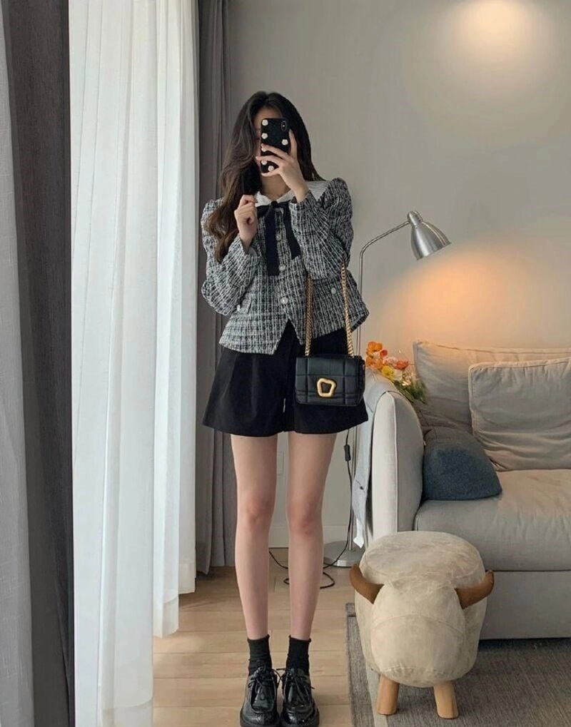 phối đồ với áo dạ tweed