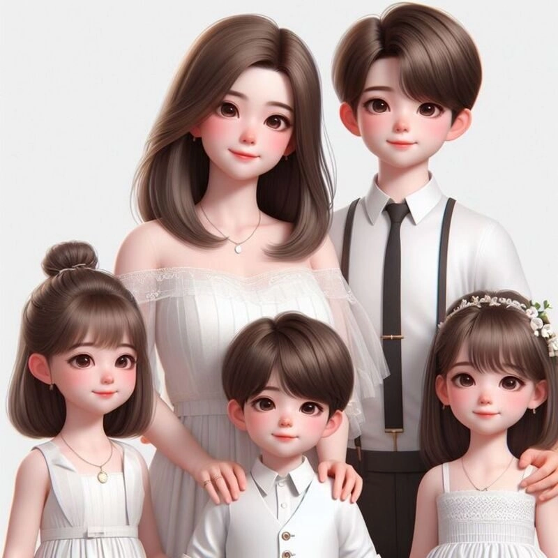 hình ảnh mẹ và 2 con gái chibi