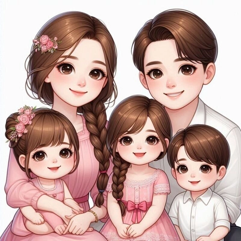 hình ảnh mẹ và 2 con gái chibi